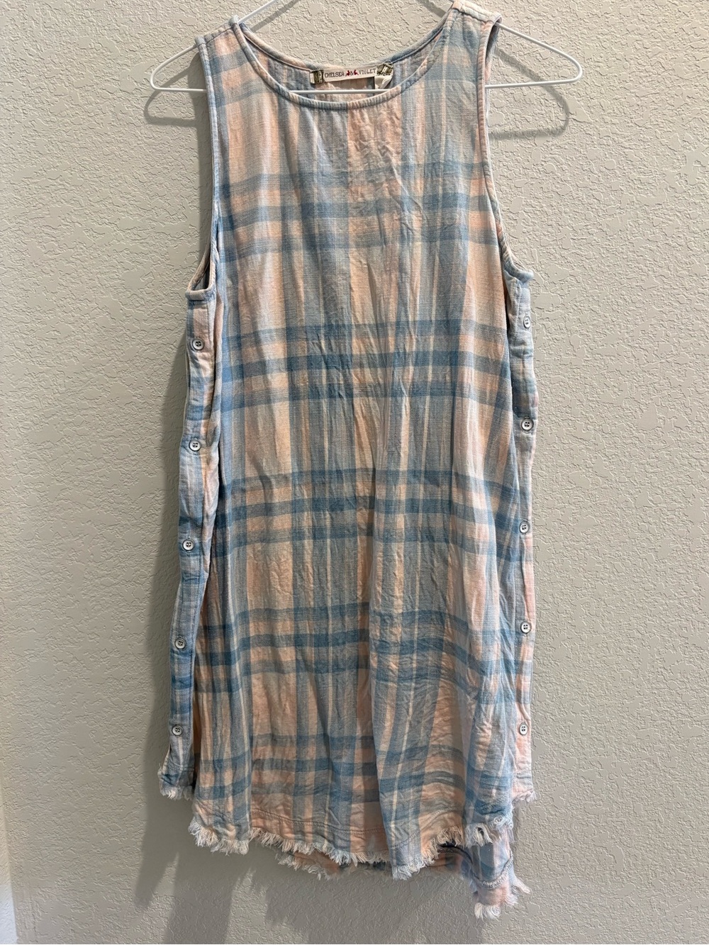 Chelsea & Violet Sleeveless Plaid Dress - Light Blue & Peach